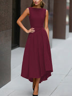 שמלת מידי  א-סימטרית בד מחטב- דגם אווה