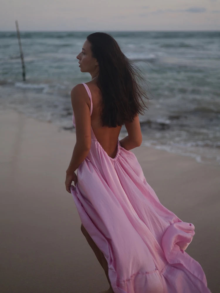 שמלת מקסי חוף ללא גב-דגם ים